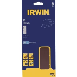 Irwin schuurvel 190 x 93 mm K240 zelfhechtend, met perforatie voor Bosch, Skil, Gamma, Makita, Metabo, 5 stuks.