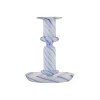 Kandelaar glas blauw wit 11x11x14cm