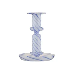 Kandelaar glas blauw wit 11x11x14cm