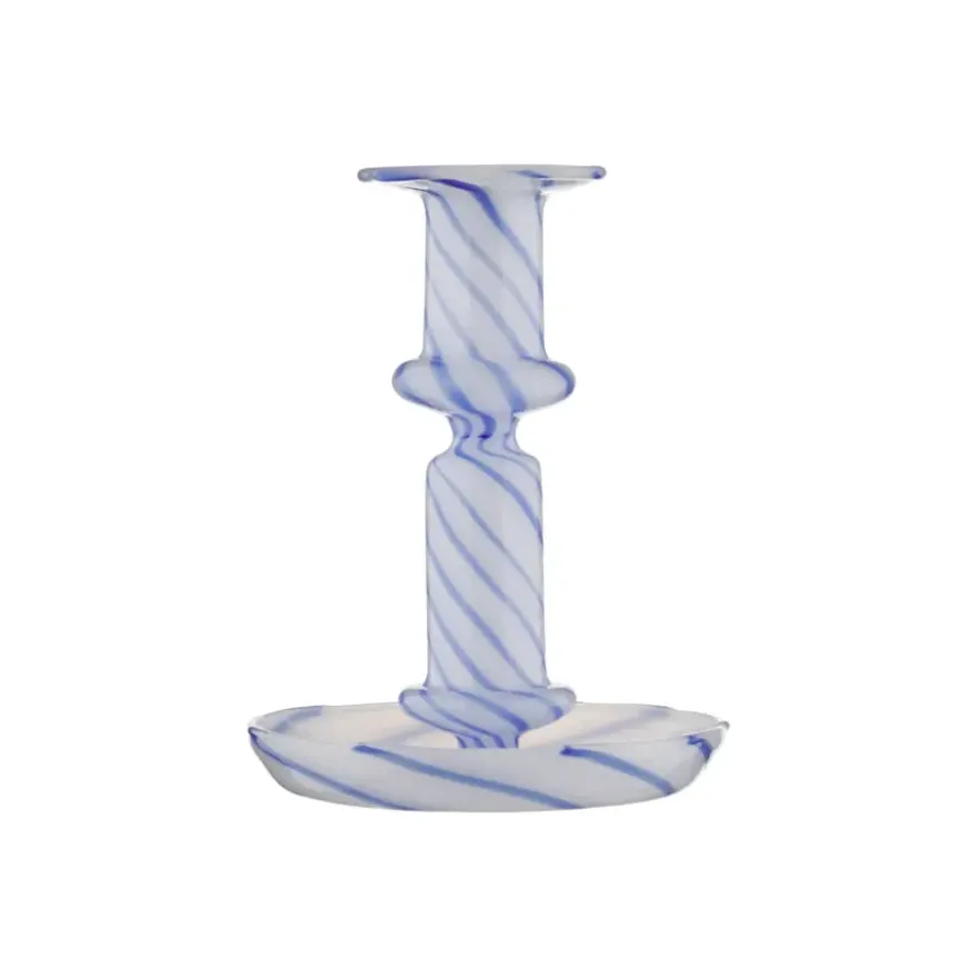 Kandelaar glas blauw wit 11x11x14cm