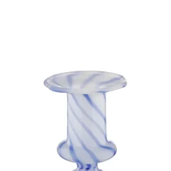 Kandelaar glas blauw wit 11x11x14cm