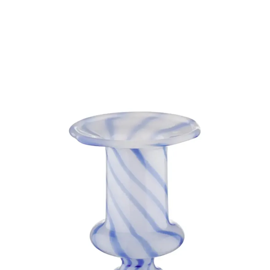 Kandelaar glas blauw wit 11x11x14cm