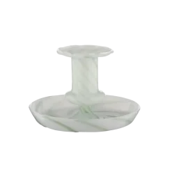 Kandelaar glas groen wit 11x11x7,5cm