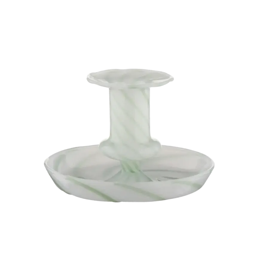 Kandelaar glas groen wit 11x11x7,5cm