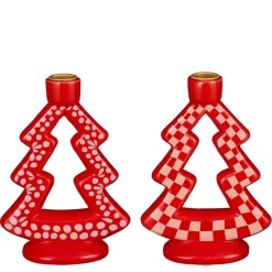 Kandelaar kerstboom rood per stuk - l13xb7xh18,5cm