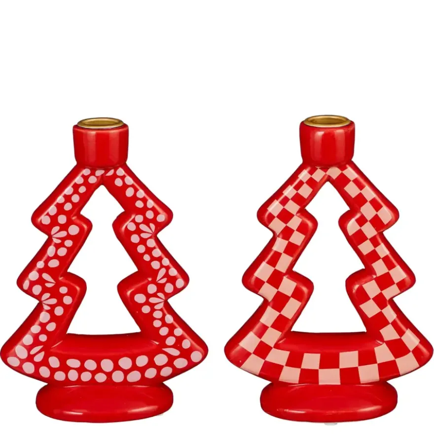 Kandelaar kerstboom rood per stuk - l13xb7xh18,5cm