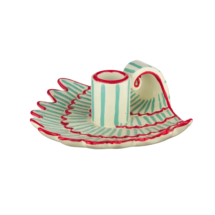 Kandelaar schelp keramiek blauw/rood