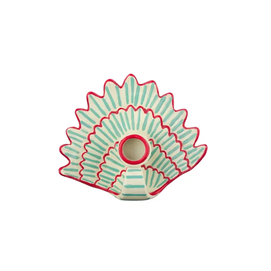 Kandelaar schelp keramiek blauw/rood