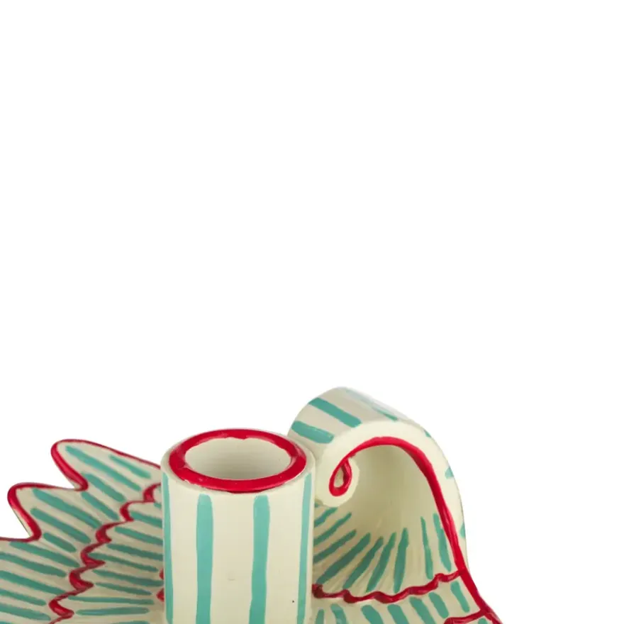 Kandelaar schelp keramiek blauw/rood