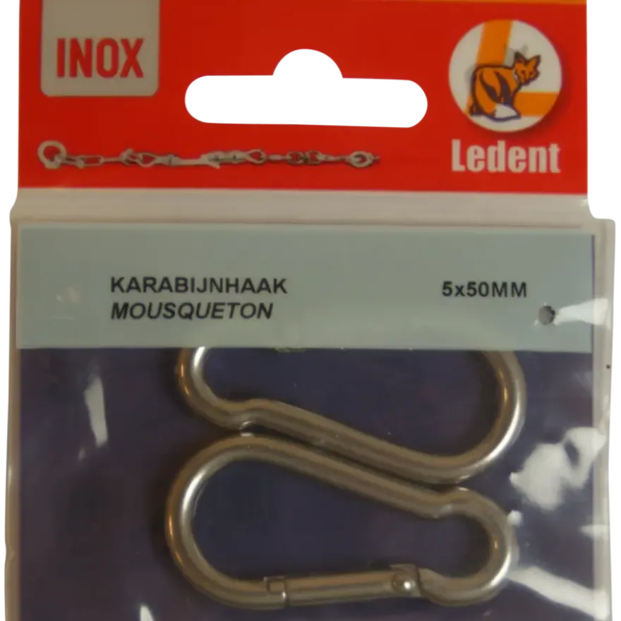 Karabijnhaak RVS 50 mm 2 stuks