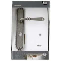 Karwei deurkruk set Bento ovaal schild vrij-bezet sluiting 63/8 mm tin look messing