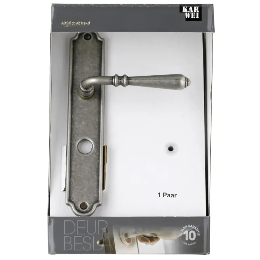 Karwei deurkruk set Bento ovaal schild vrij-bezet sluiting 63/8 mm tin look messing