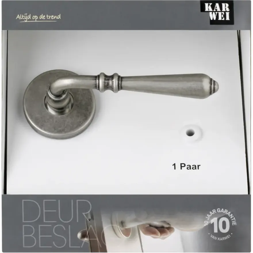 Karwei deurkruk set Bento rond rozet tin look messing