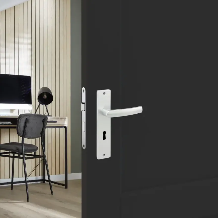 Karwei deurkruk set Blok recht schild sleutelgat 56 mm aluminium