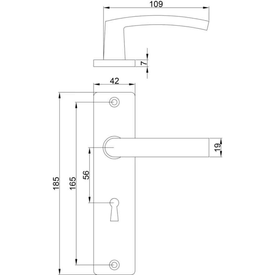 Karwei deurkruk set Blok recht schild sleutelgat 56 mm aluminium