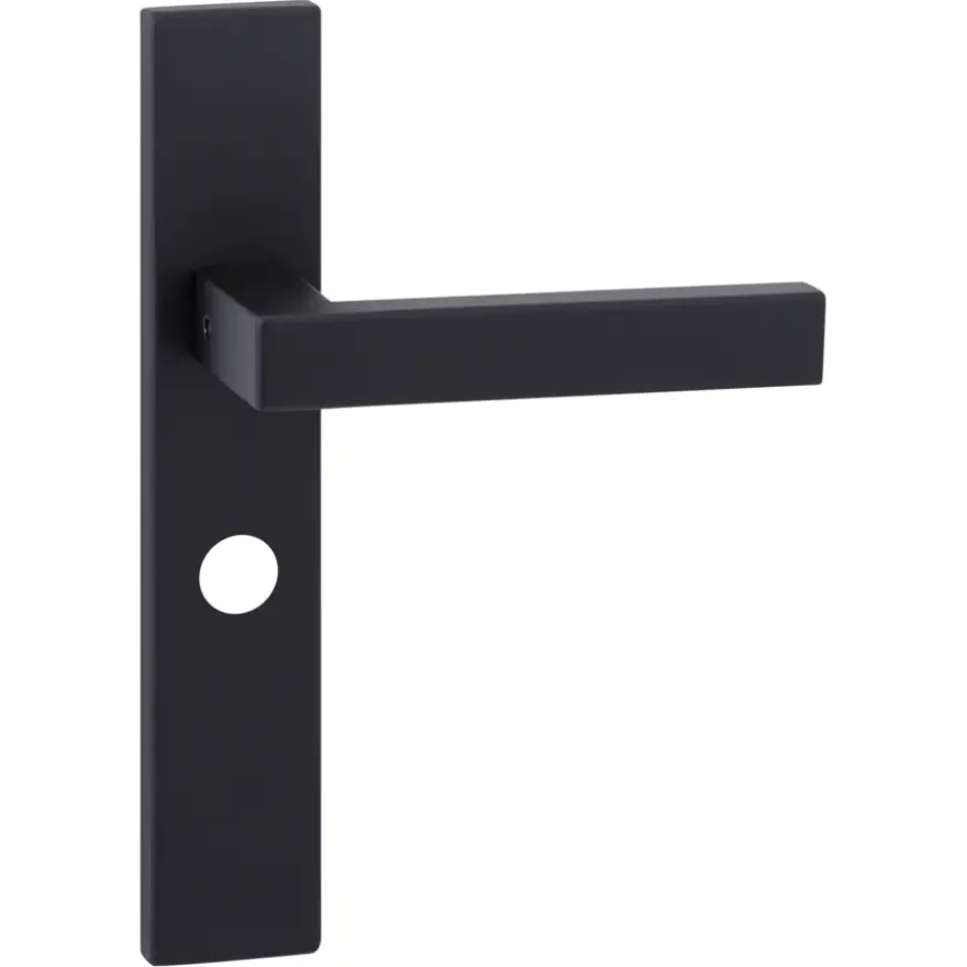 Karwei deurkruk set Chelsea recht schild vrij-bezet sluiting 63/8 mm zwart RVS