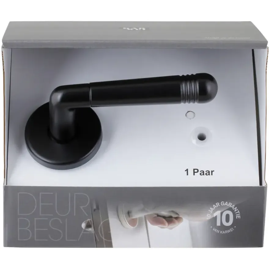 Karwei deurkruk set Danilo rond rozet zwart aluminium