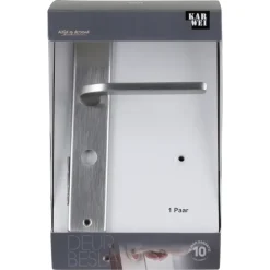 Karwei deurkruk set Enzo recht schild vrij-bezet sluiting 63/8 mm RVS look aluminium