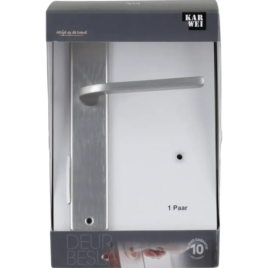 Karwei deurkruk set Enzo recht blind schild RVS look aluminium