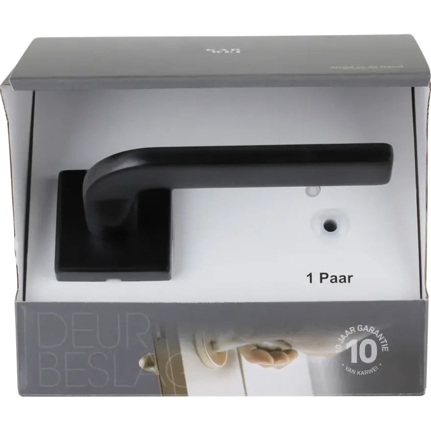 Karwei deurkruk set Enzo vierkant rozet zwart aluminium