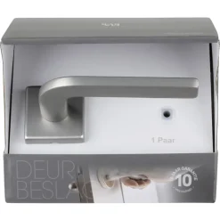 Karwei deurkruk set Enzo vierkant rozet RVS look aluminium