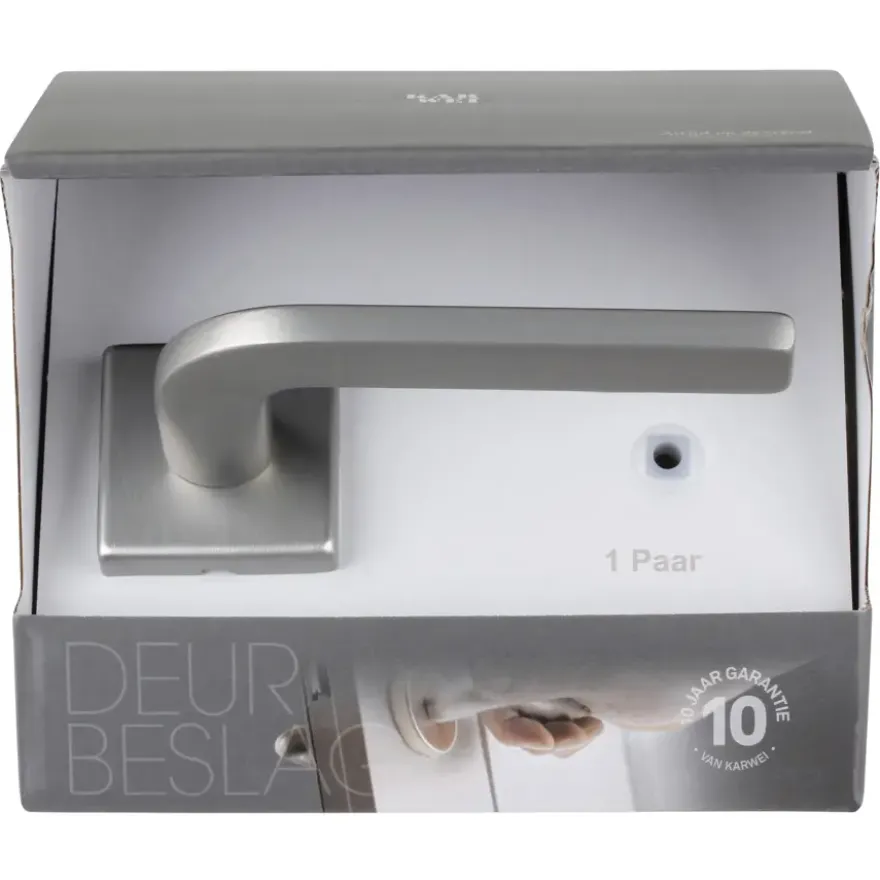 Karwei deurkruk set Enzo vierkant rozet RVS look aluminium