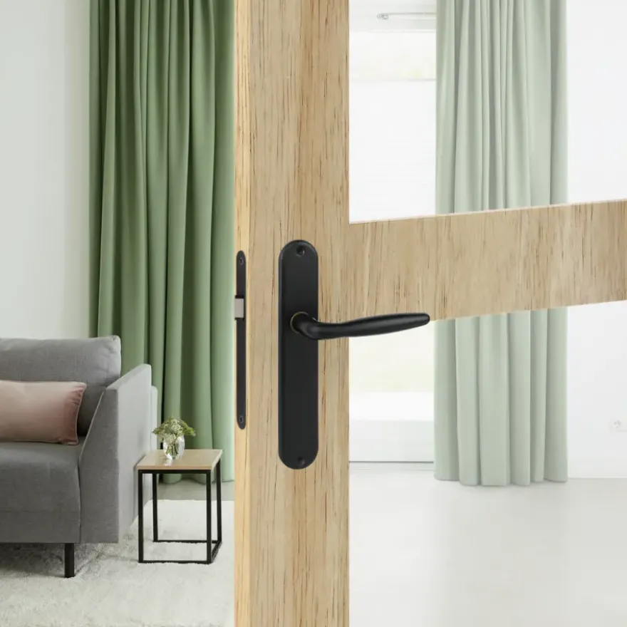 Karwei deurkruk set Eros ovaal blind schild zwart aluminium