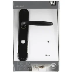 Karwei deurkruk set Eros ovaal schild vrij-bezet sluiting 63/8 mm zwart aluminium