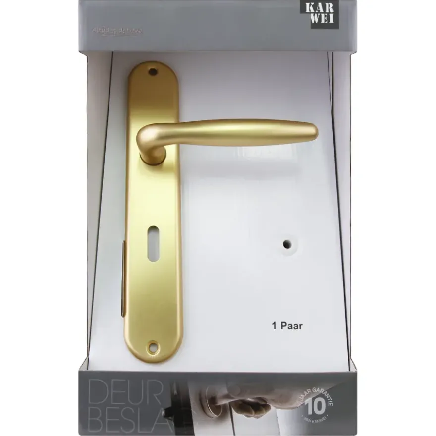 Karwei deurkruk set Eros ovaal schild sleutelgat 56 mm messing mat aluminium