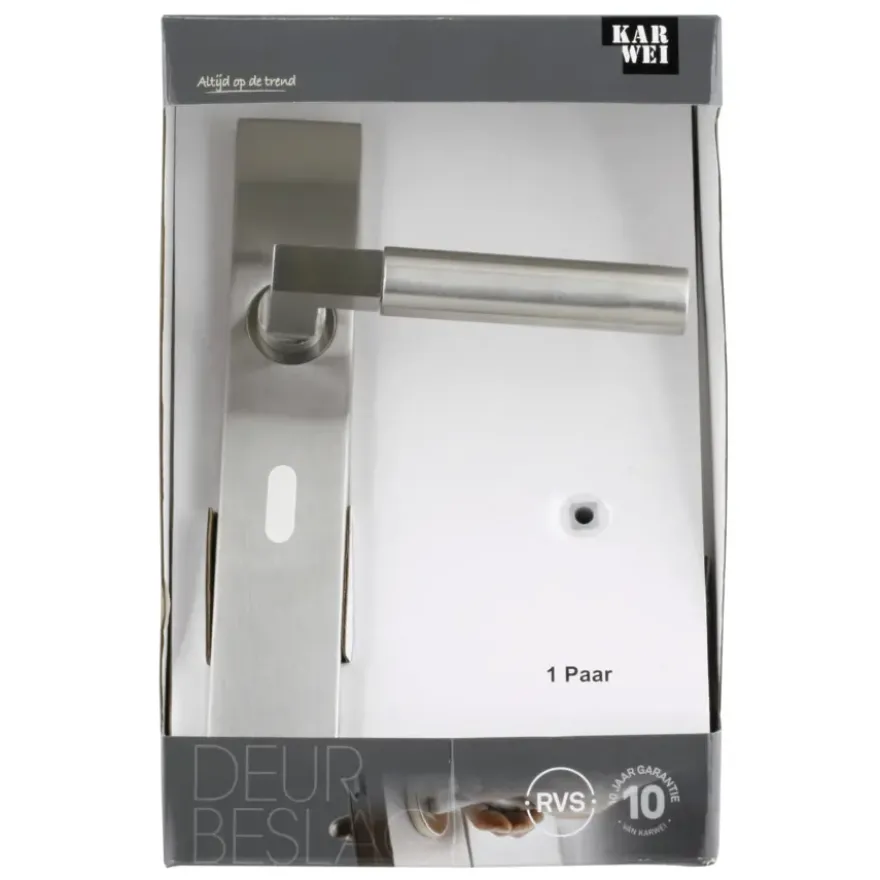 Karwei deurkruk set Fulham recht schild sleutelgat 56 mm RVS