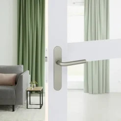 Karwei deurkruk set Gino ovaal blind schild RVS look aluminium