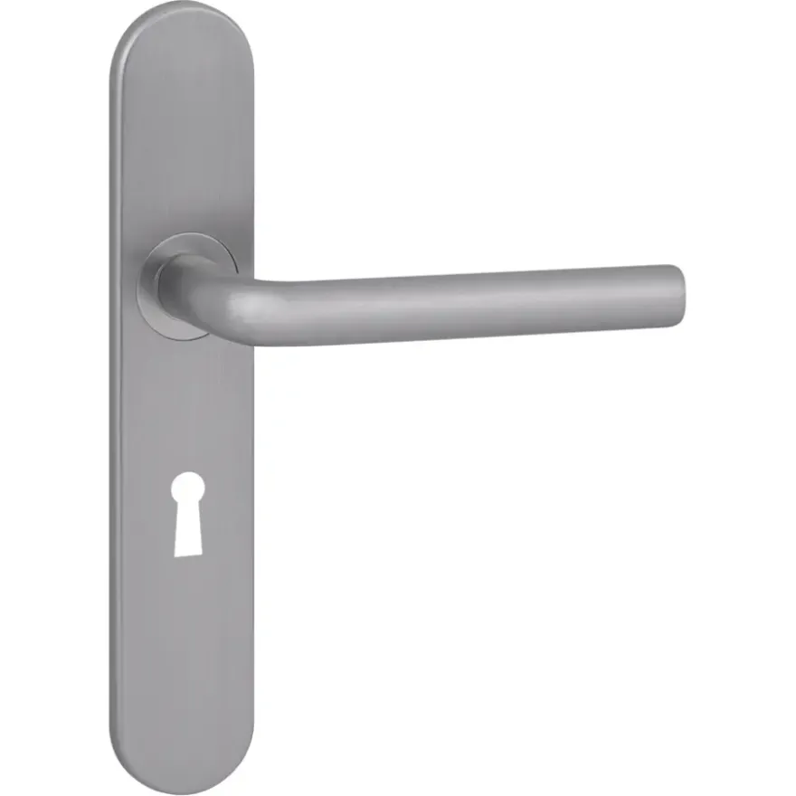 Karwei deurkruk set Gino ovaal schild sleutelgat 56 mm RVS look aluminium