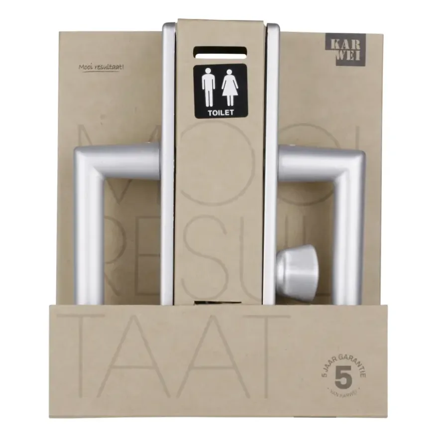 Karwei deurkruk set Greece recht schild vrij-bezet sluiting 63/8 mm ANOX aluminium mat