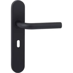Karwei deurkruk set Henry ovaal schild sleutelgat 56 mm zwart RVS