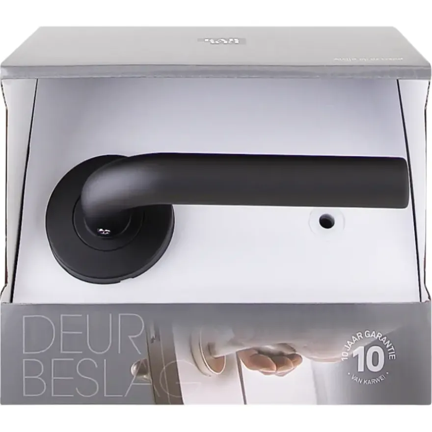 Karwei deurkruk set Henry rond rozet zwart RVS