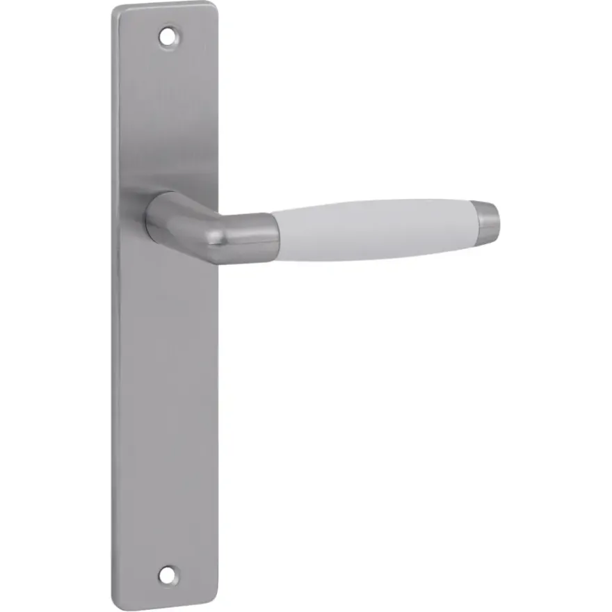 Karwei deurkruk set Lago recht blind schild RVS look messing