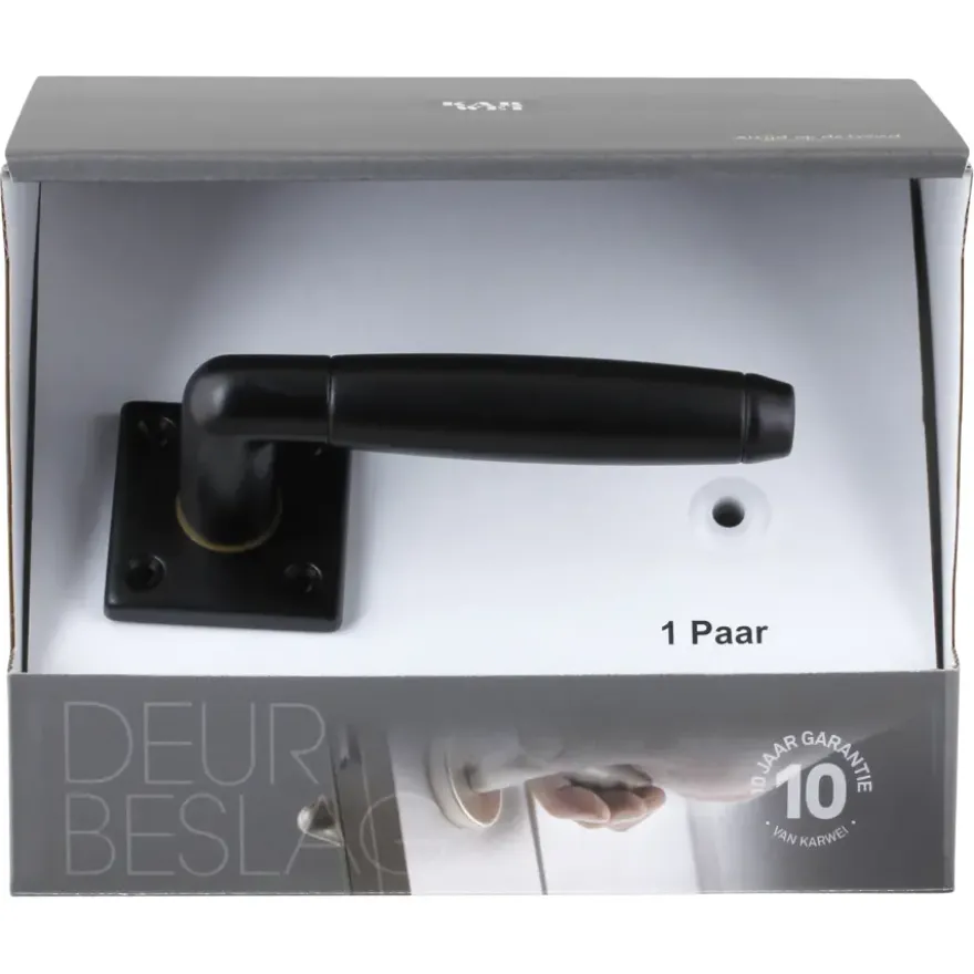 Karwei deurkruk set Lopes vierkant rozet zwart messing