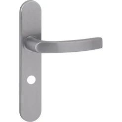 Karwei deurkruk set Lorenzo ovaal schild vrij-bezet sluiting 63/8 mm RVS look aluminium