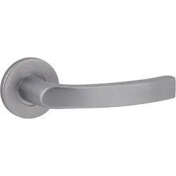 Karwei deurkruk set Lorenzo rond rozet RVS look aluminium