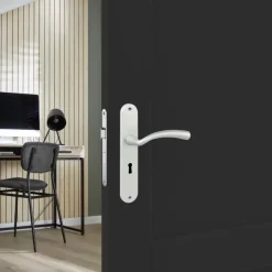 Karwei deurkruk set Portugal ovaal schild sleutelgat 56 mm ANOX aluminium mat