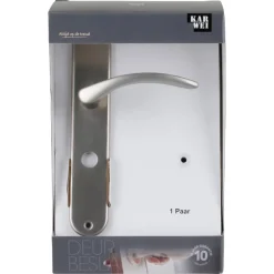 Karwei deurkruk set Stefanie ovaal schild vrij-bezet sluiting 63/8 mm RVS look aluminium