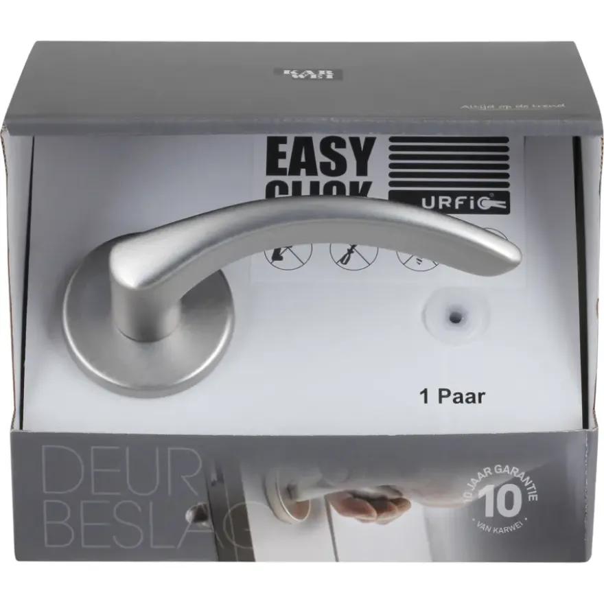 Karwei deurkruk set Stefanie rond rozet RVS look aluminium