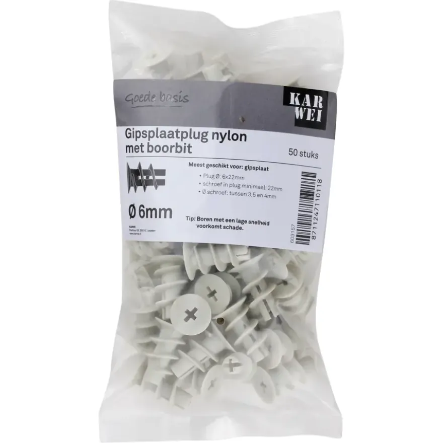 KARWEI Gips plug 6x22mm 50ST + bit