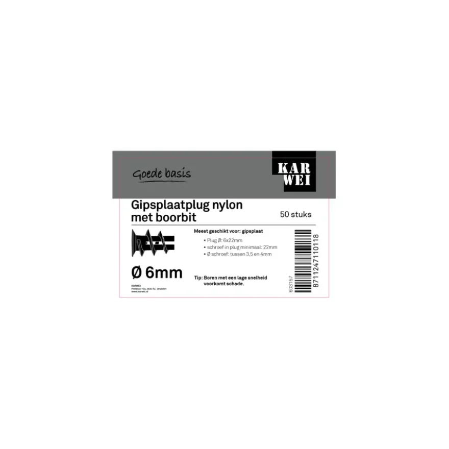 KARWEI Gips plug 6x22mm 50ST + bit