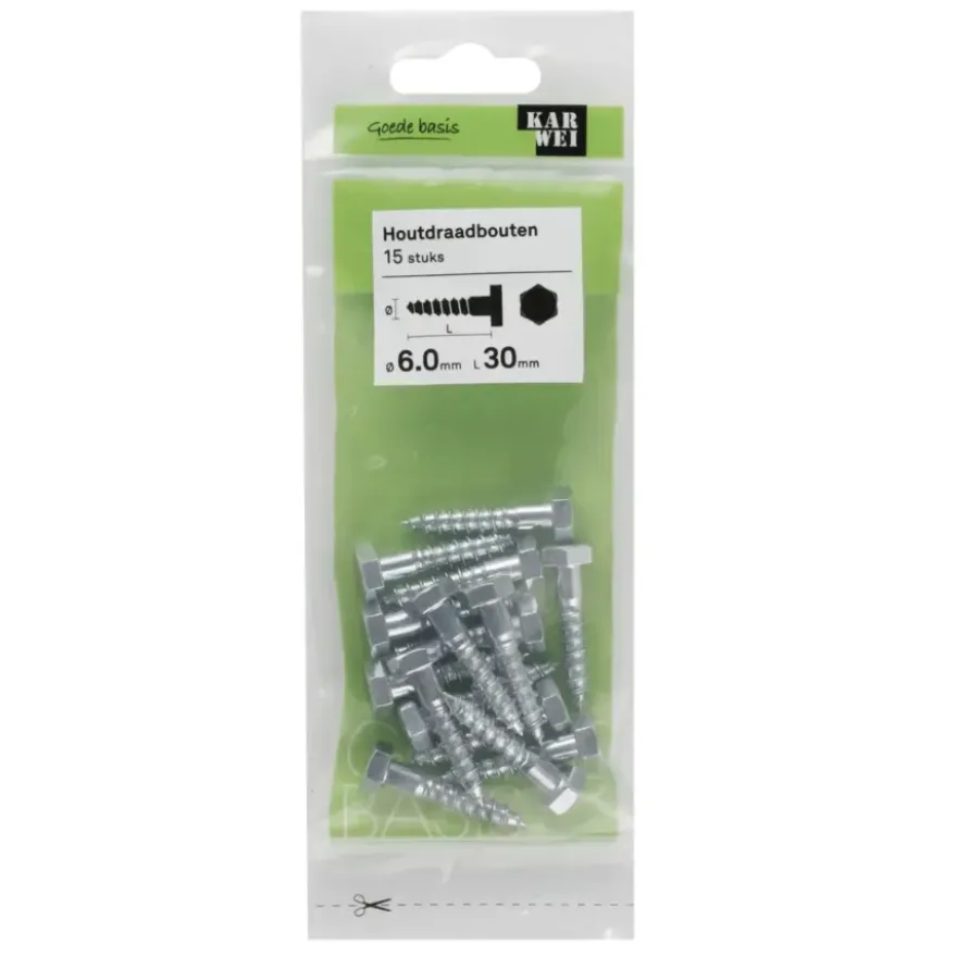 KARWEI houtdraadbout M6x30 mm 15 stuks