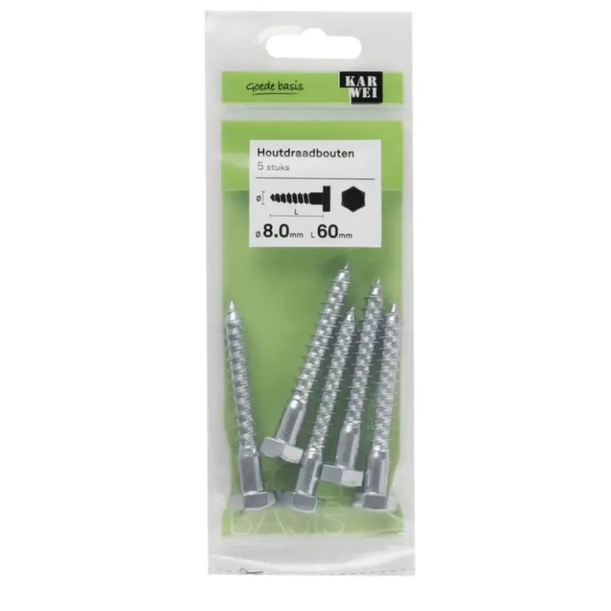KARWEI houtdraadbout M8x60 mm 5 stuks