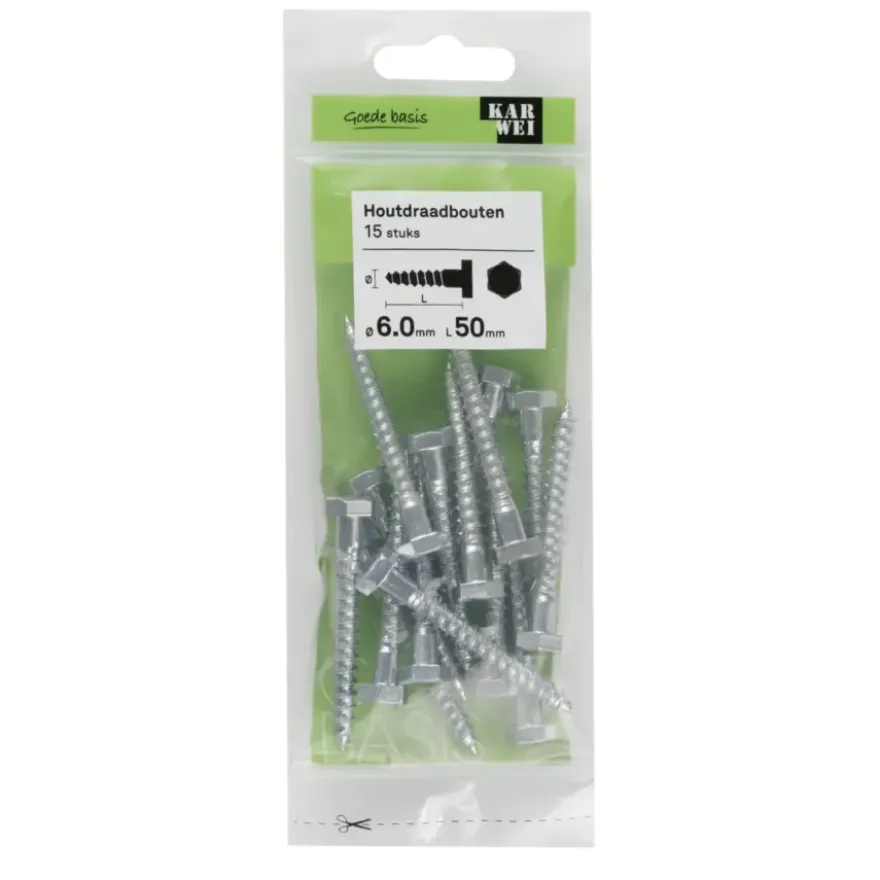 KARWEI houtdraadbout M6x50 mm 15 stuks