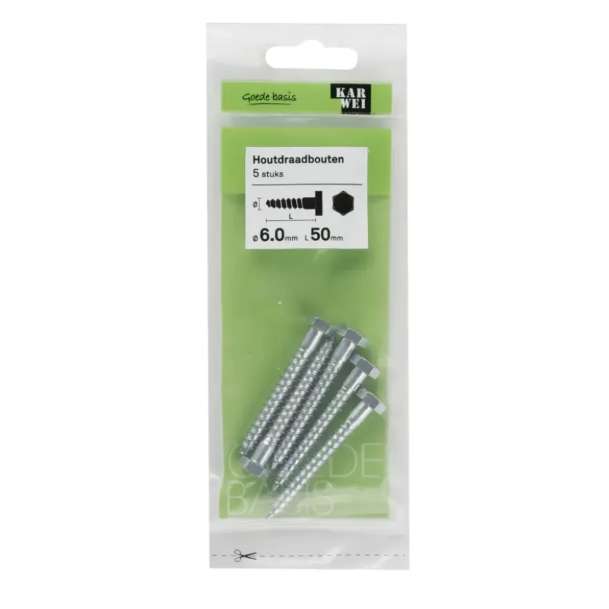 KARWEI houtdraadbout M6x50 mm 5 stuks