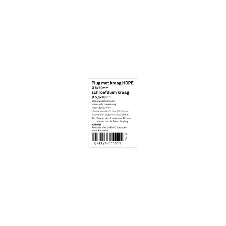 KARWEI kraagplug 8x50mm+duim 5,5x70mm wit 2ST