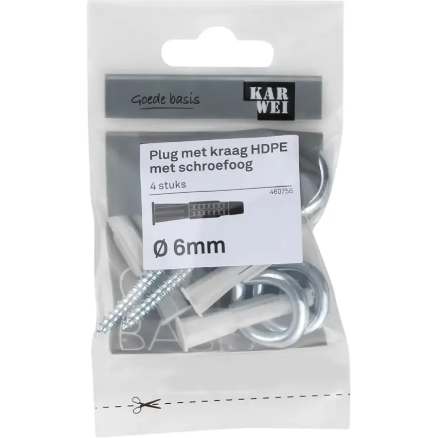 KARWEI kraagplug 6x36mm+schr.Schroefoog 4,5x70mm 4ST